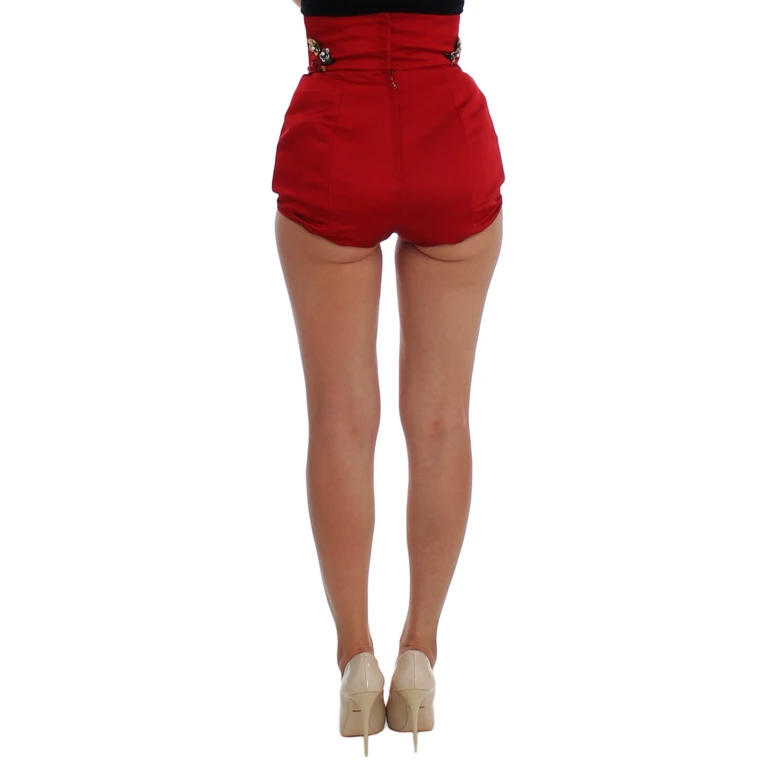 Dolce & Gabbana Red Silk Crystal Roses Shorts Cotton - Women
