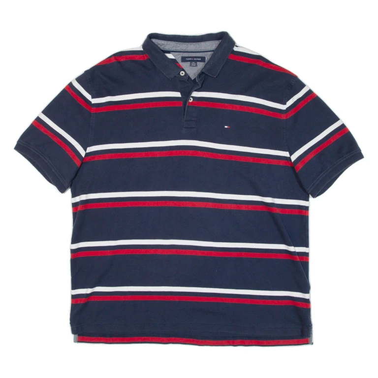TOMMY HILFIGER Mens Polo Shirt Blue Striped 2XL