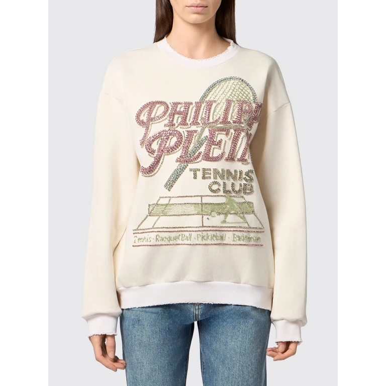 Tennis Club Relaxed Fit Sweatshirt with U-Back and Rhinestone Logo (PAFCWJO1112PTE180N01OF)