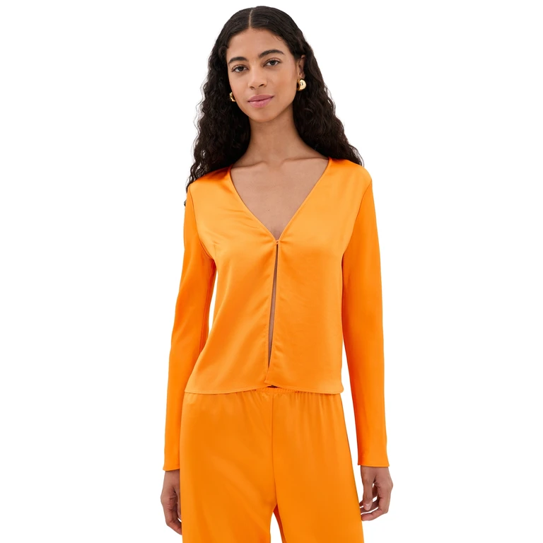 Barb Single Button Long Sleeve Top Mandarine XL