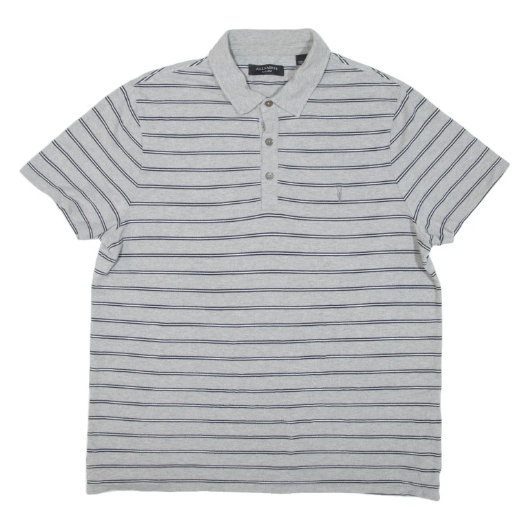 ALL SAINTS Mens Polo Shirt Grey Striped 2XL