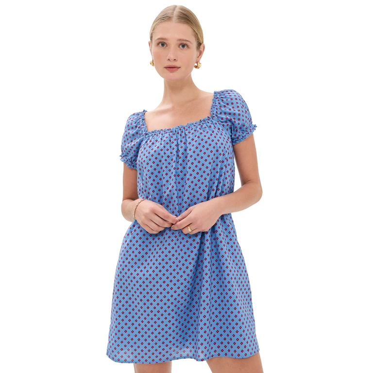 Madewell Chateau Mini Dress Diamond Foulard Calm Blue XL