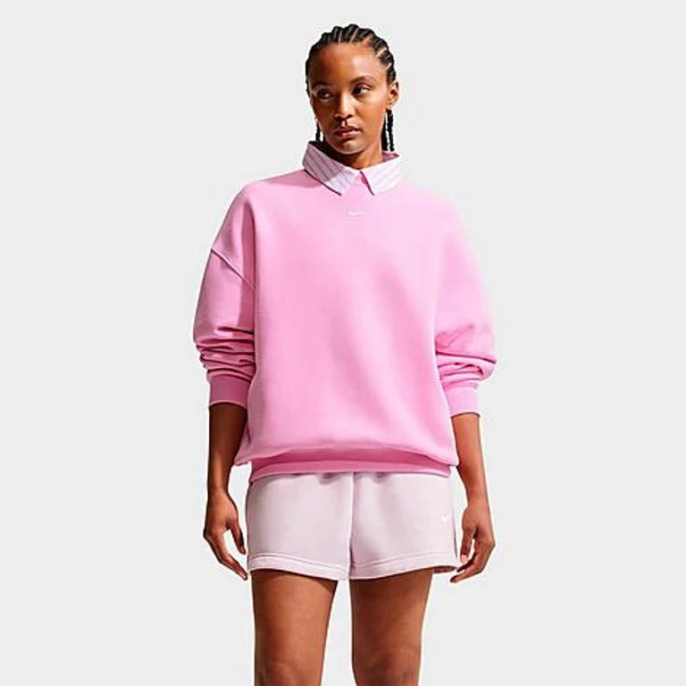 Women's Studio Fleece Medium Weight Oversized Crewneck Sweatshirt in Pink Rise/Sail Size: XS