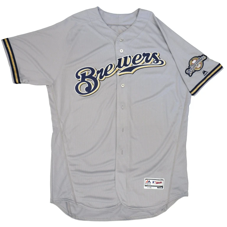 Men's MLB Milwaukee Brewers Authentic On Field Flex Base Jersey Gray