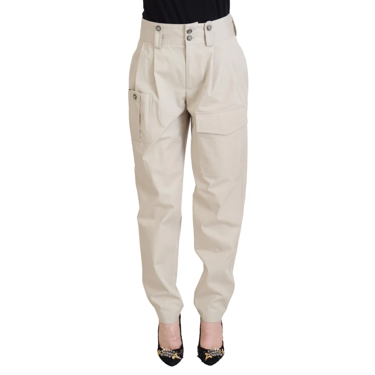 Dolce & Gabbana Beige High Waist Women Pants Cotton - Women