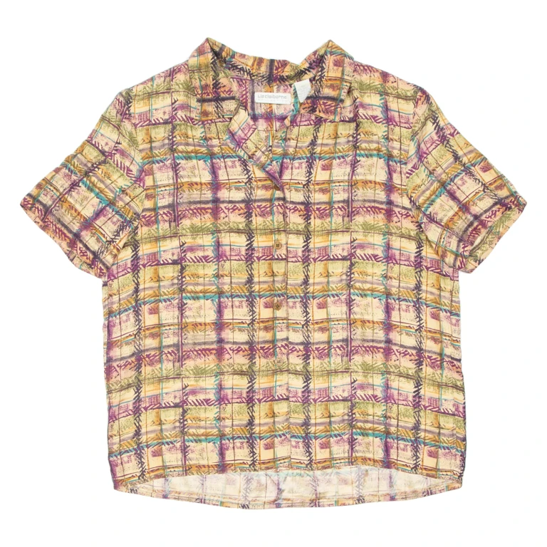 LIZ CLAIBORNE Womens Printed Blouse Brown V-Neck Silk Check UK 10