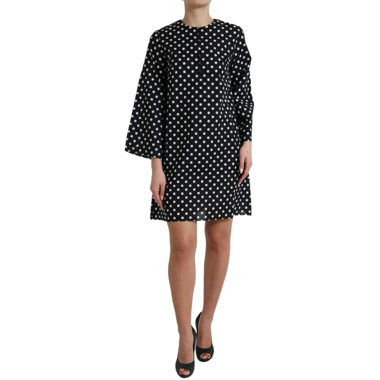 Dolce & Gabbana Black White Polka Dot Nylon Shift Mini Dress Cotton - Women