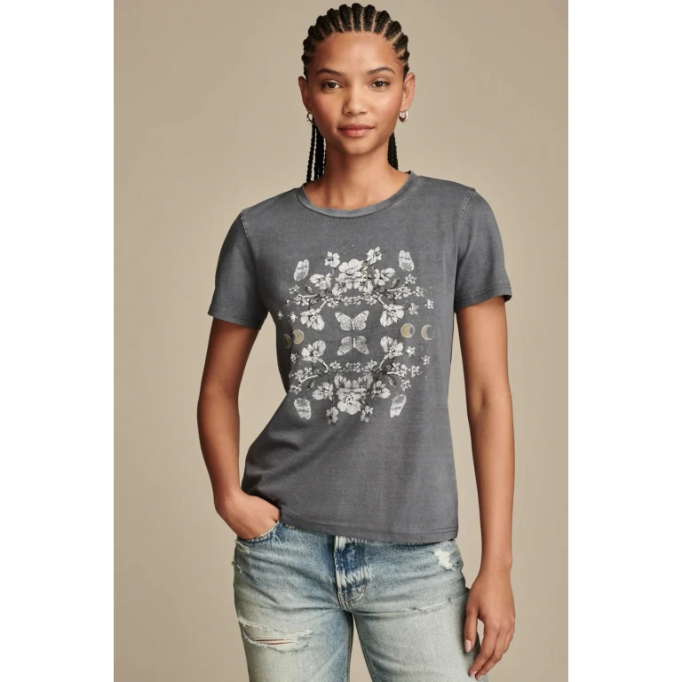 Women's Mirror Floral Classic Crew - Dress Blues