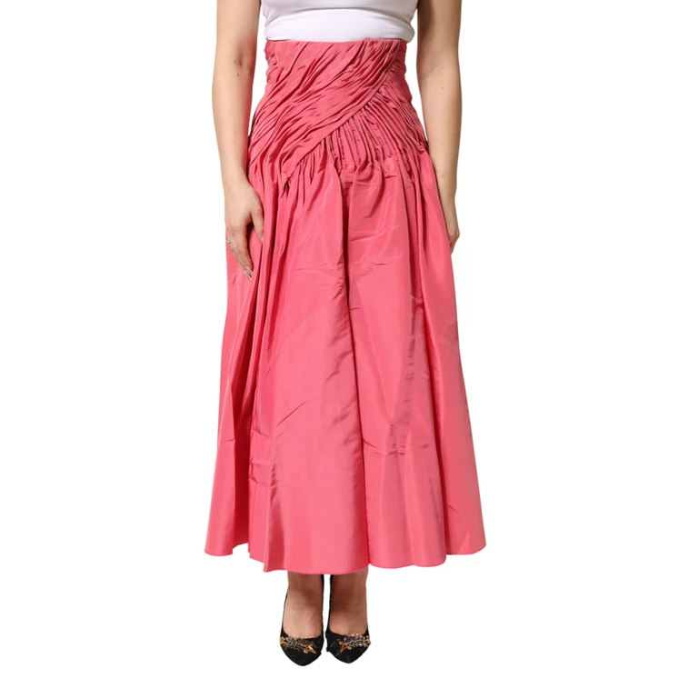 Dolce & Gabbana Pink Silk Pleated High Waist Midi Skirt - Women