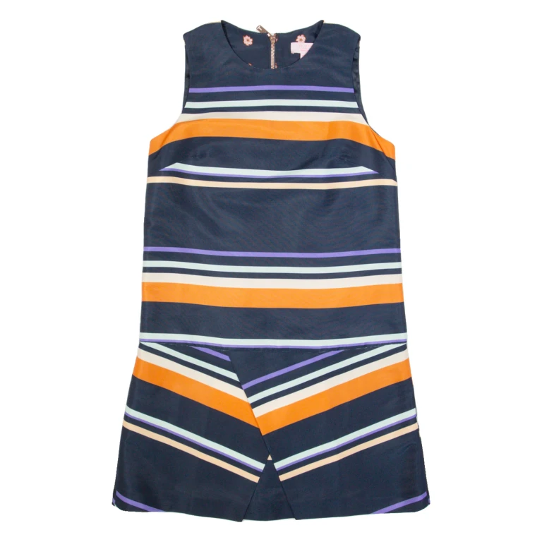TED BAKER Womens Shift Dress Blue Striped Sleeveless Knee Length S