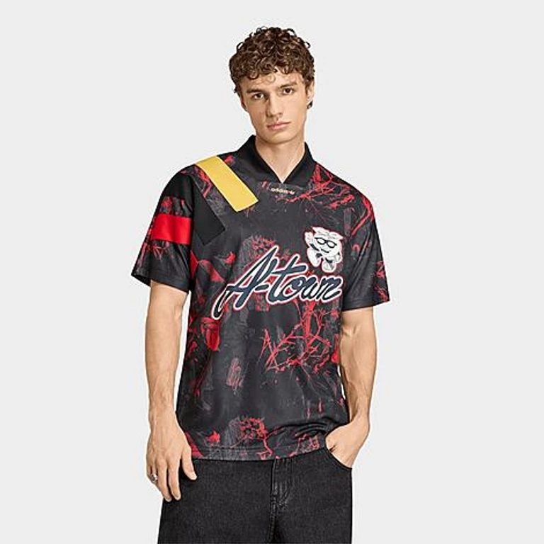 adidas Men's Originals FIFA World Cup 26 Host City Atlanta Graphic Soccer Jersey in Black/Better Scarlet Size: XS