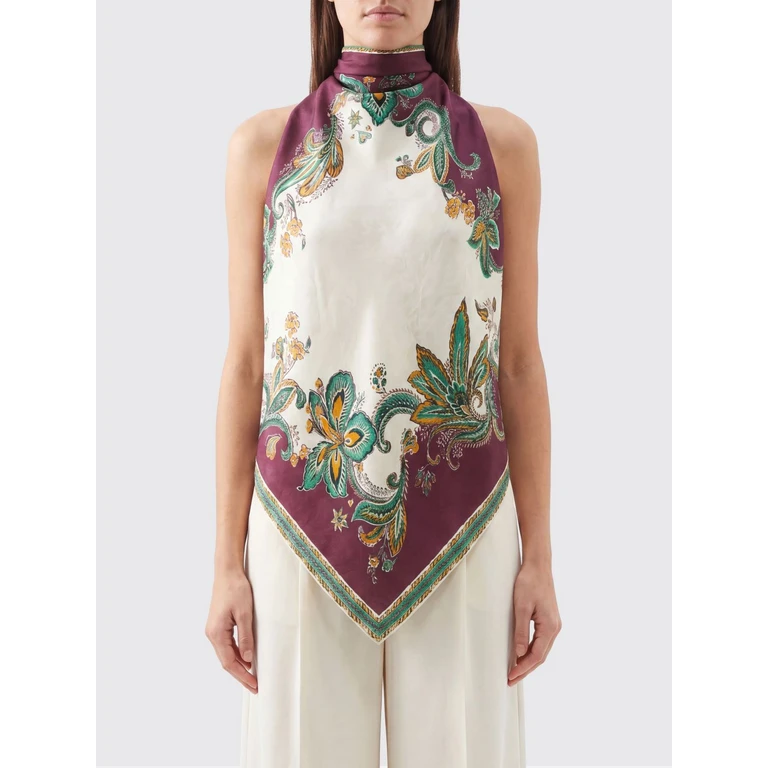 Silk-Blend Top with Ethnic Print and Scarf Neck (7964TMULTI)