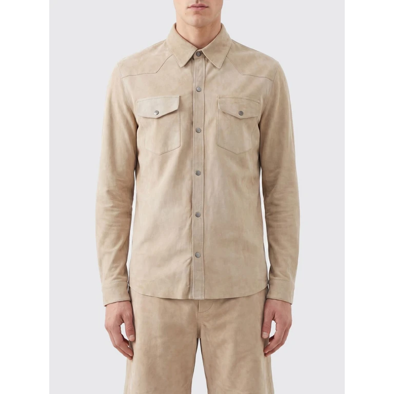 Suede Leather Shirt Jacket with a Curved Hem (50655UIVORY)