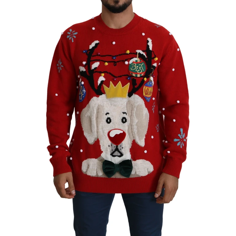 Dolce & Gabbana Red Christmas Dog Pullover Cashmere Sweater Clothing - Men