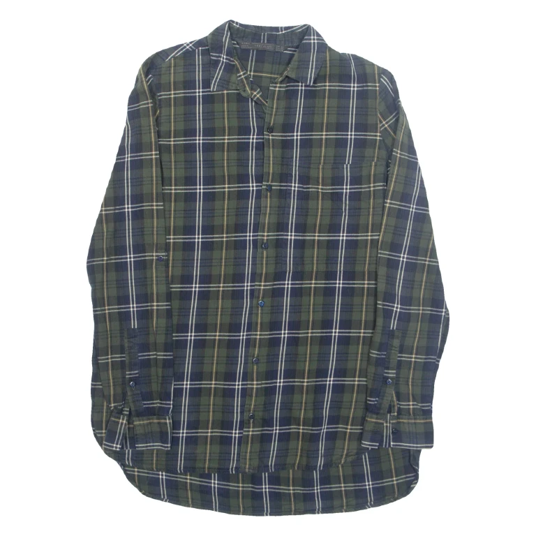 ZARA Womens Printed Shirt Blue Collared Long Sleeve Plaid XS
