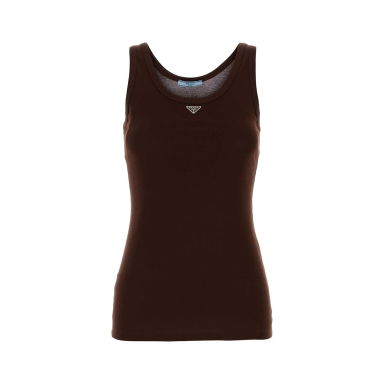 Prada Chocolate Cotton Tank Top Cacao Exterior: Maglie - Women