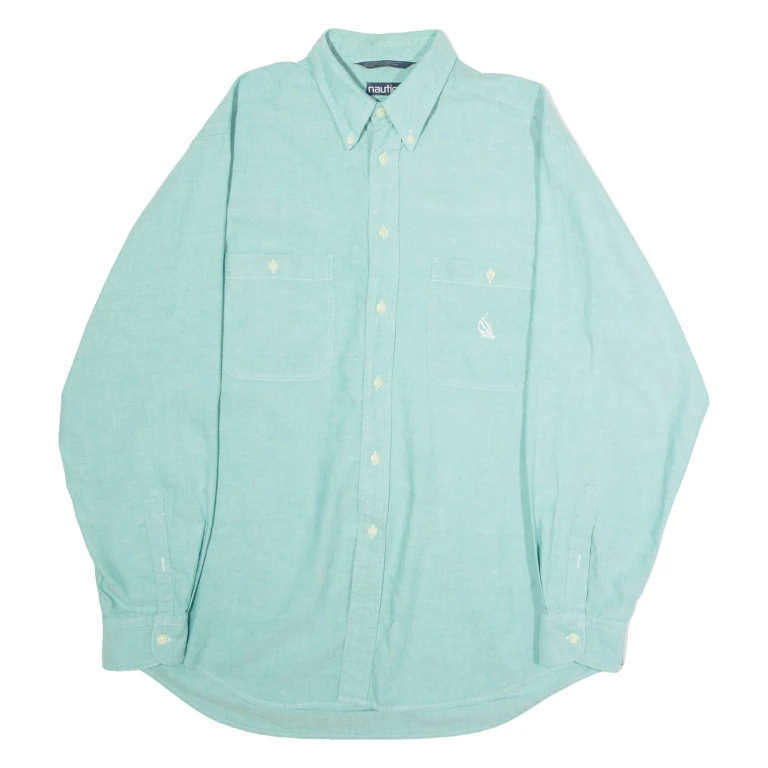 NAUTICA Mens Plain Shirt Green Long Sleeve L