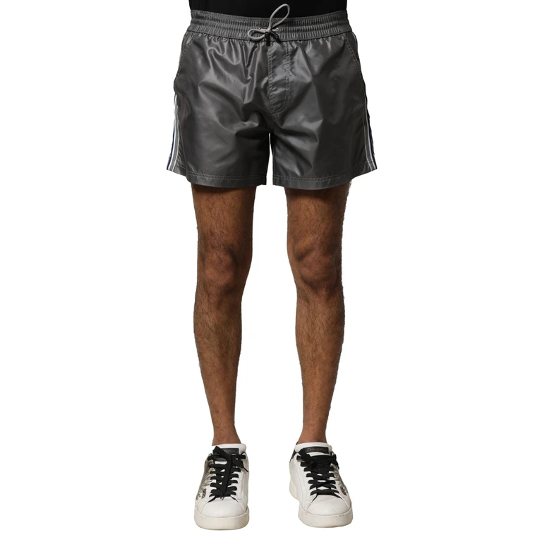 Dolce & Gabbana Gray Polyester Mid Waist Casual Bermuda Shorts - Men