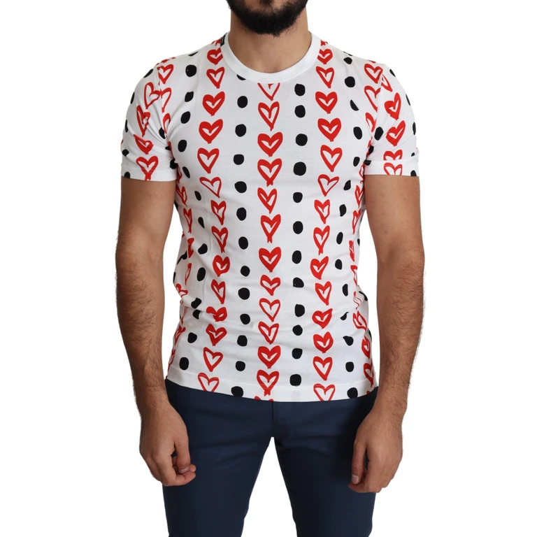 Dolce & Gabbana White Hearts Print Cotton Men Top T-Shirt - Men