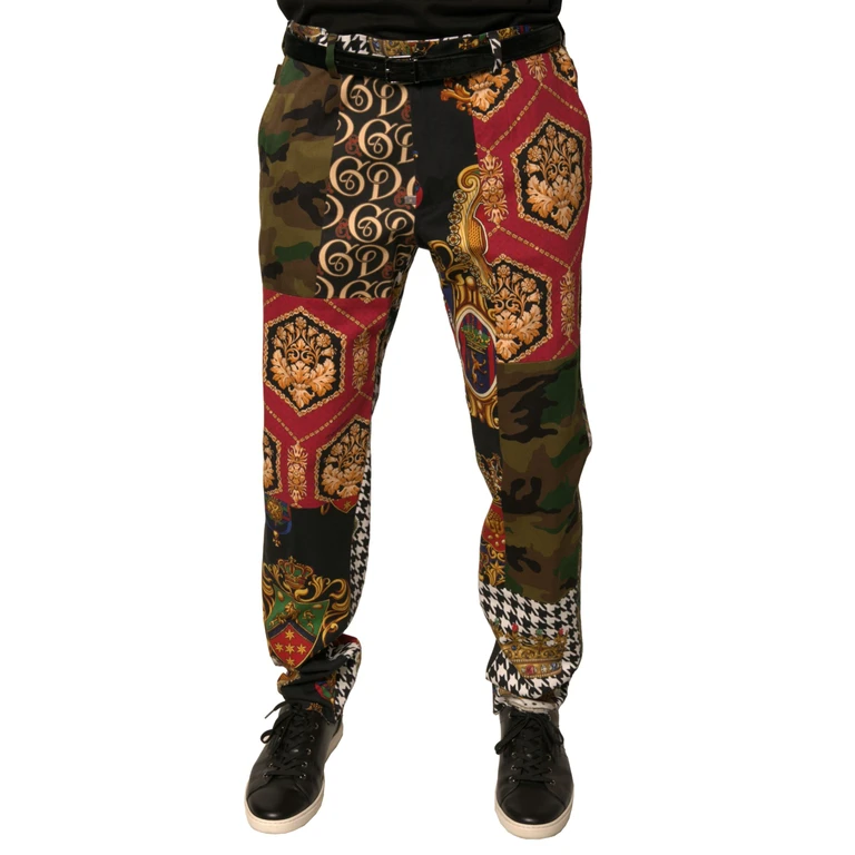 Dolce & Gabbana Multicolor Patchwork Men Dress Pants Cotton Linen Elastane - Men