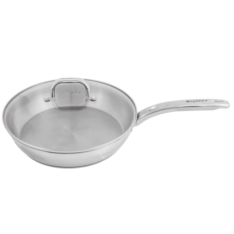 Belly Shape 18/10 Stainless Steel 10.5" Skillet with Glass Lid, 2.5qt.