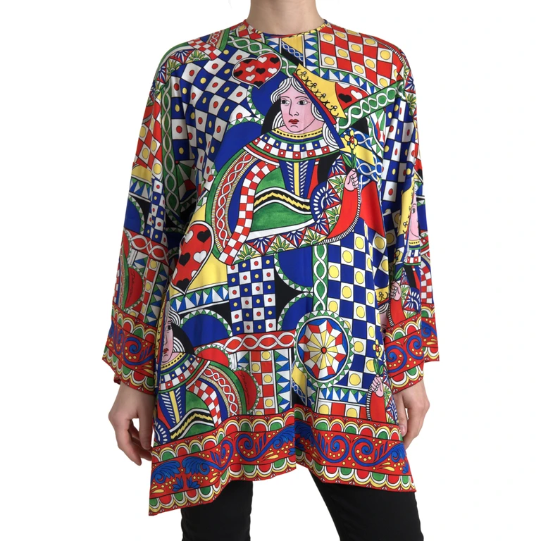 Dolce & Gabbana Multicolor Printed Long Sleeves Blouse Top Silk Elastane - Women