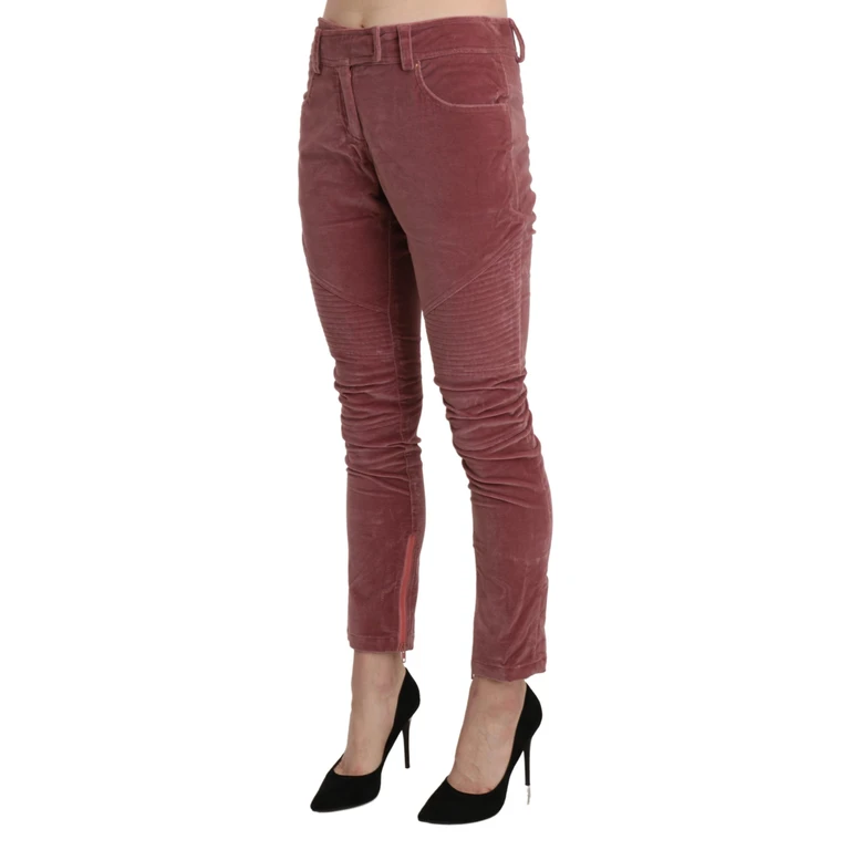 Red Mid Waist Skinny Cotton Pants - Women