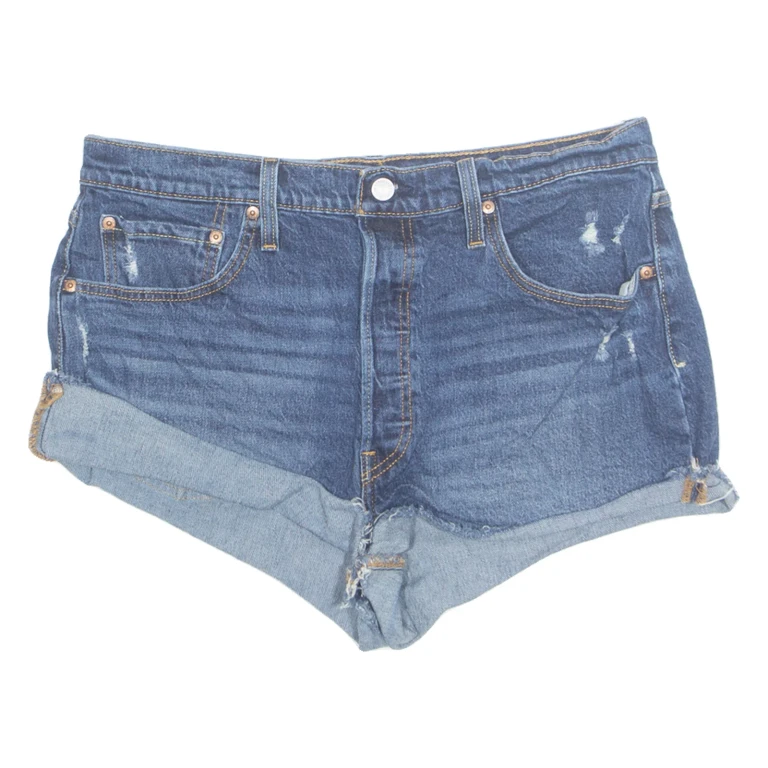 LEVI'S Turn Up 501 Womens Denim Shorts Blue Relaxed L W34