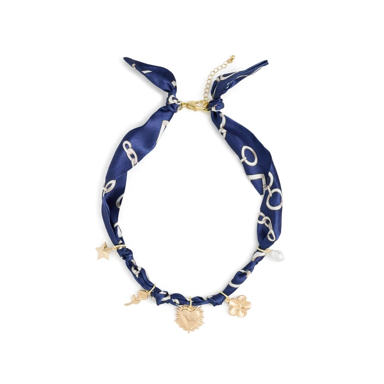 By Adina Eden Bandana Heart Charms Necklace Blue One Size