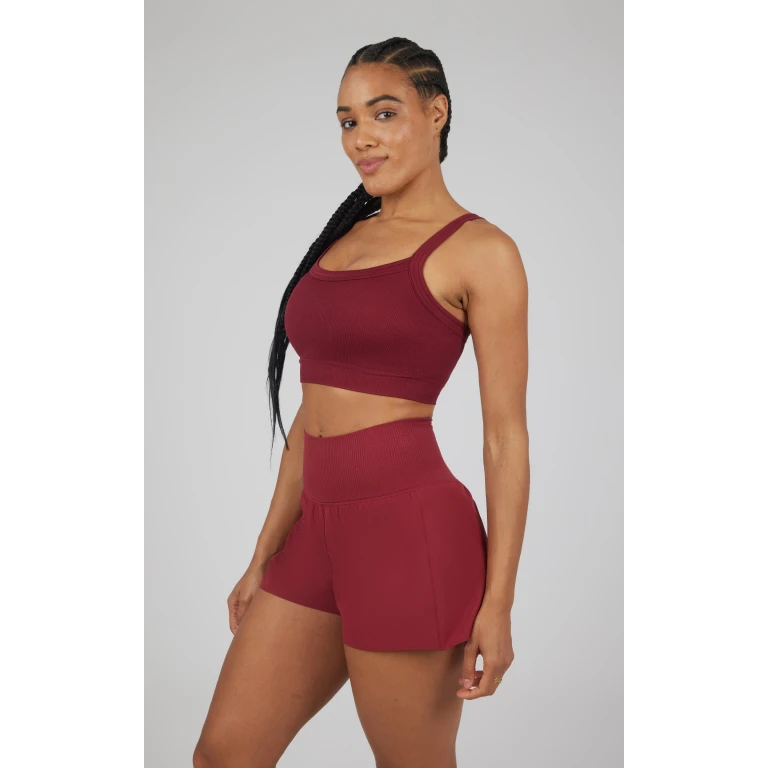 2 PC Ribbed Seamless Strappy Bra and Woven Short