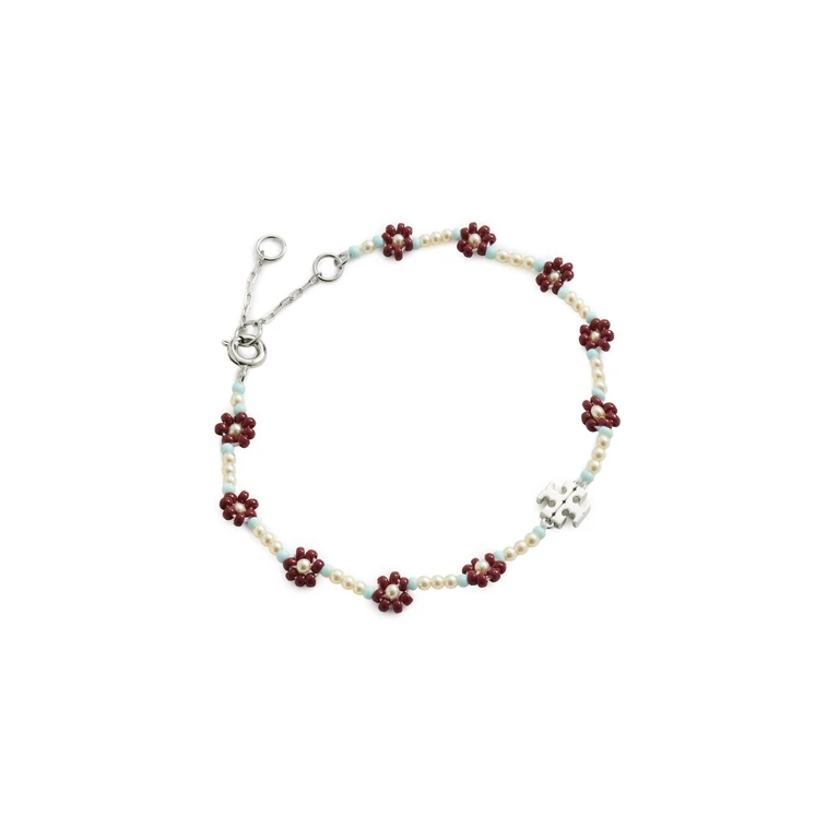 Tory Burch Beaded Flower Bracelet Dark Brown One Size