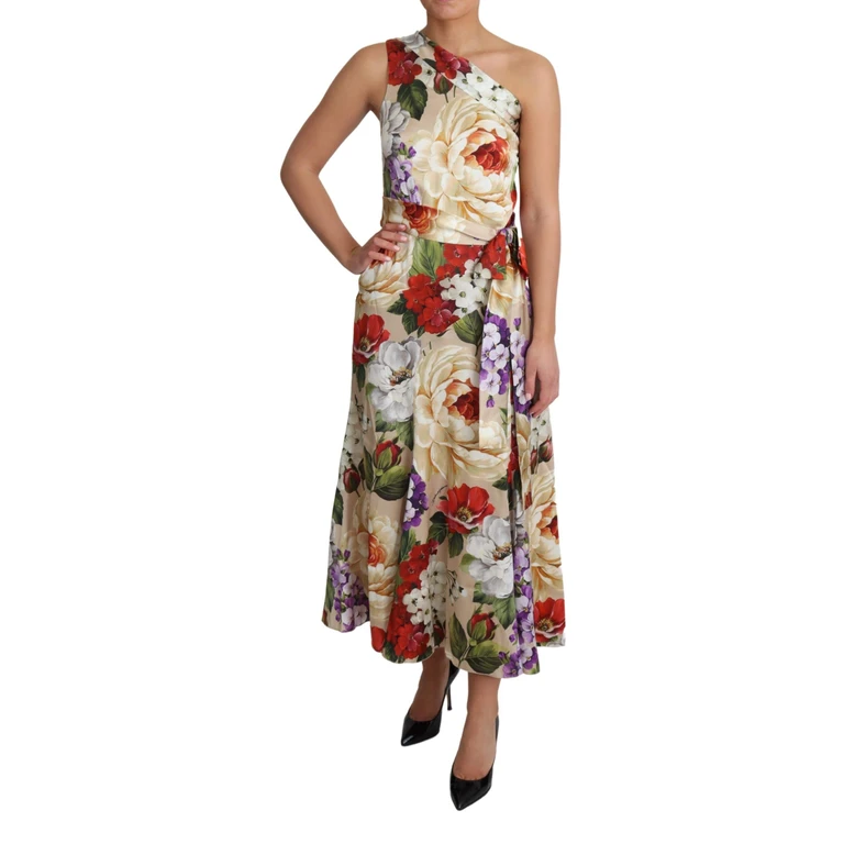 Dolce & Gabbana Print Silk Stretch One Shoulder Dress Floral Elastane - Women