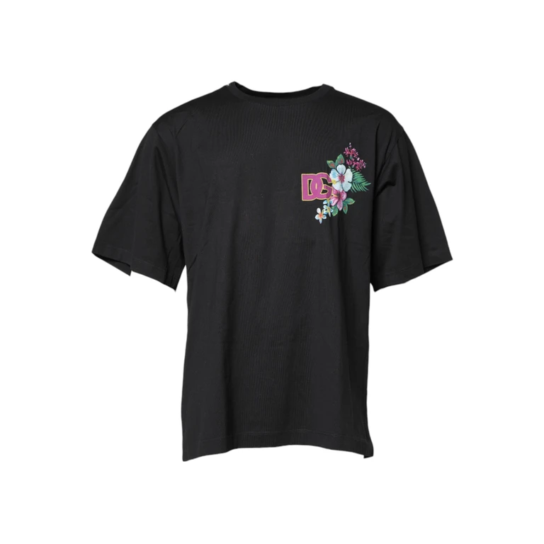 Dolce & Gabbana Black Dg Floral Print Crew Neck T-Shirt Cotton - Men