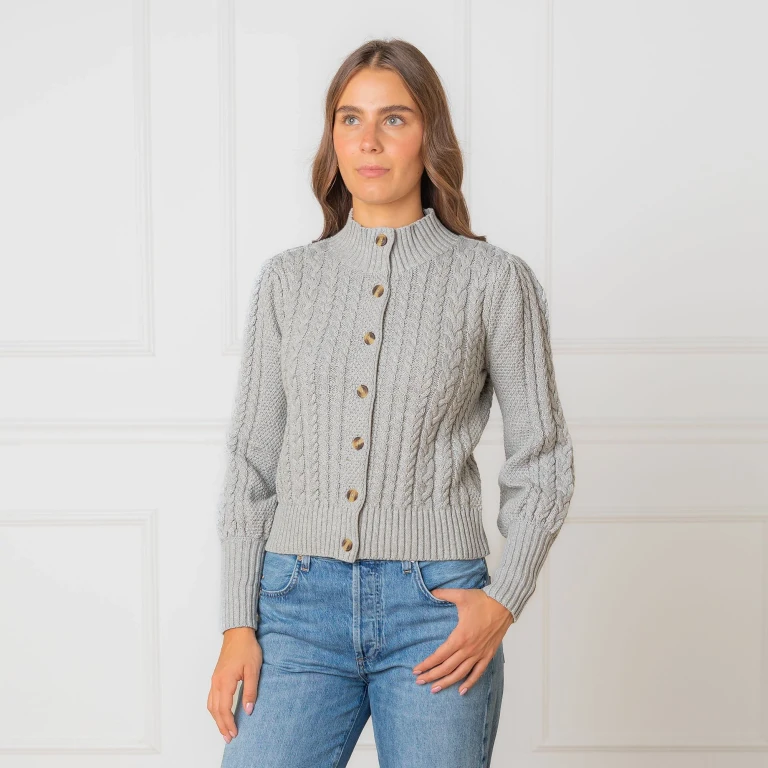 Organic Mock Neck Cable Cardigan