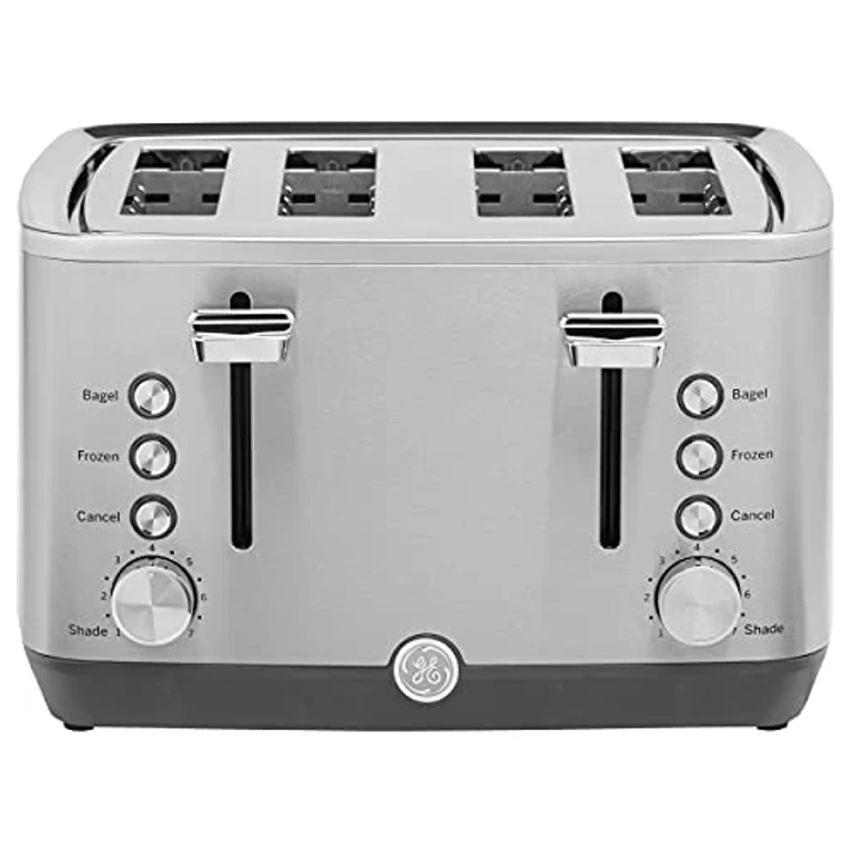 GE Stainless Steel 4 Slice Toaster Extra Wide Slots for Bagels, Breads, Waffles & More 7 Shade Options Countertop Kitchen Essentials 1500 watt