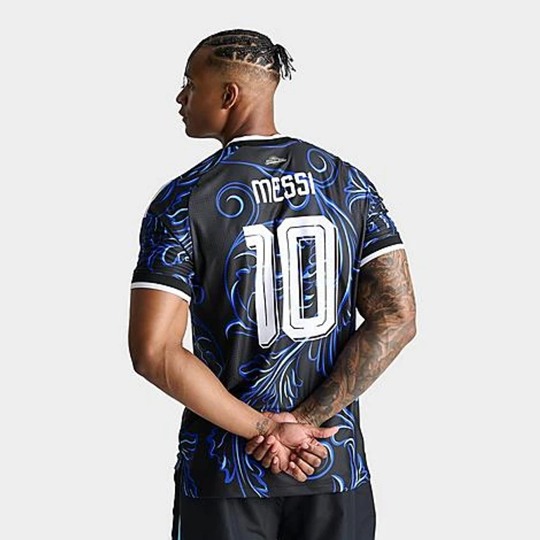 adidas Men's Argentina Lionel Messi 2026 Away Authentic Soccer Jersey in Black/Lucid Blue/Blue Burst Size: Small