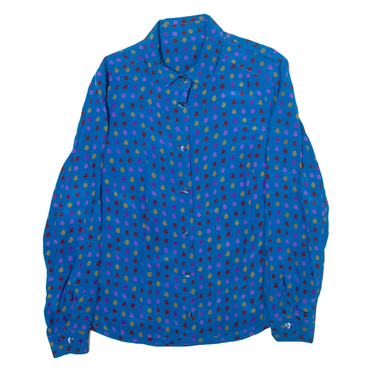 Womens Printed Shirt Blue Collared Long Sleeve Viscose Spotted M