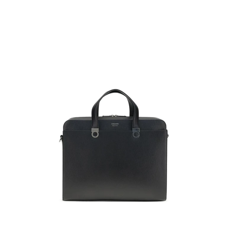 Ferragamo Black Calf Leather Bos Taurus Briefcase Bag - Men