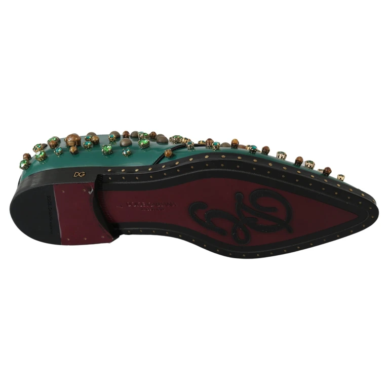 Green Leather Crystal Dress Broque Shoes - Women