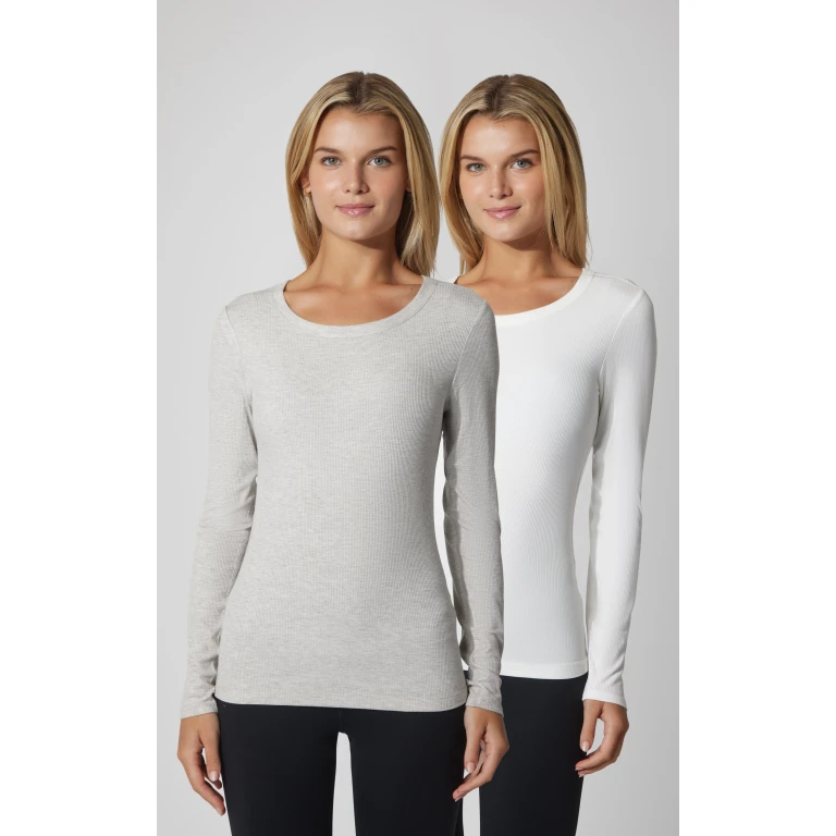 2 PK Heavenly Ribbed Scoop Neck Long Sleeve Top