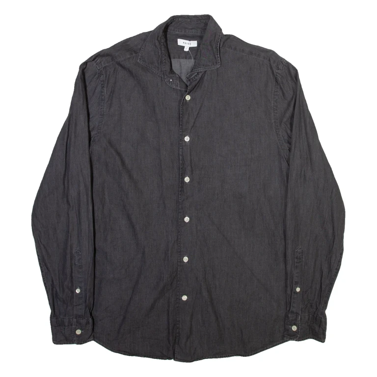 REISS Mens Plain Shirt Grey Long Sleeve L