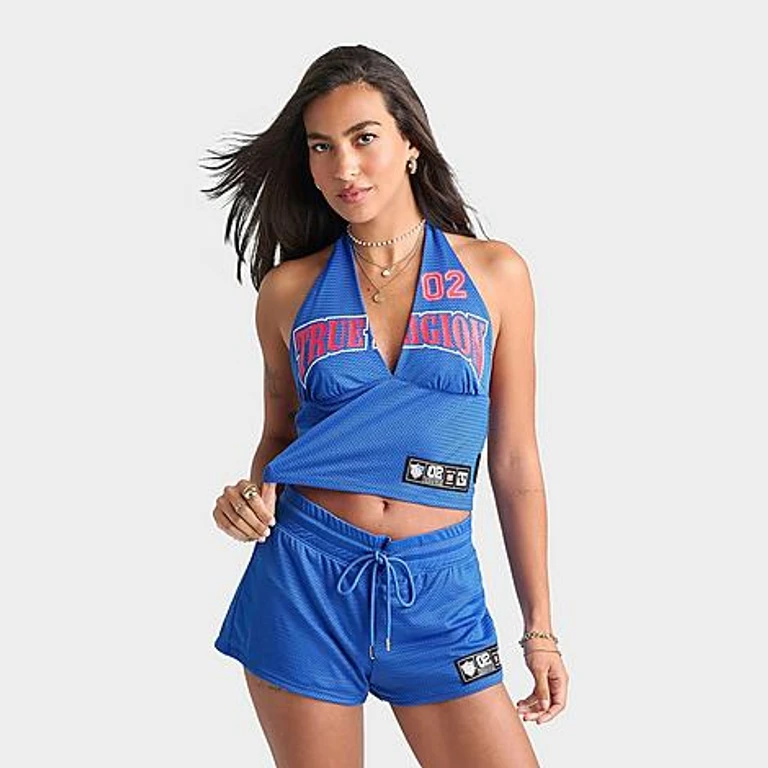 True Religion Women's Printed Sporty Mesh Halter Top in Super Sonic Size: XS