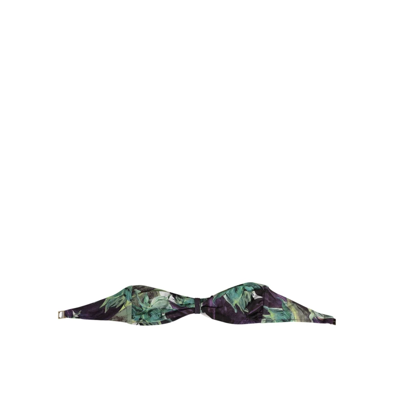 Dolce & Gabbana Purple Green Leaf Print Bandeau Swimwear Underwear Nylon Clothing - Women