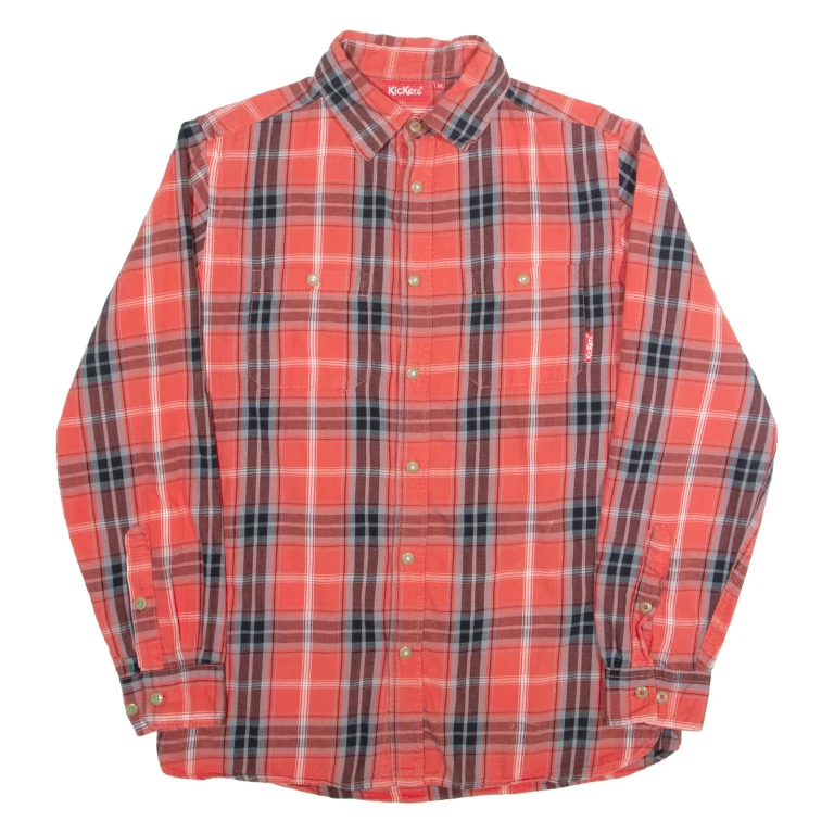 KICKERS Mens Shirt Red Check Long Sleeve M