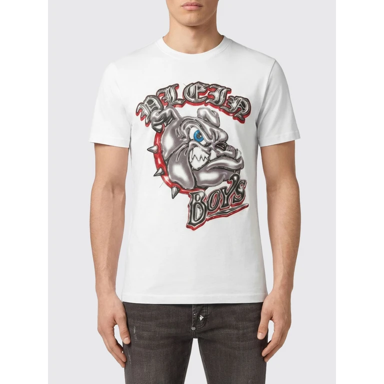 Crewneck T-Shirt in White Cotton with Graphic Print and Logo (UAFCMTK9373PJY002N01)