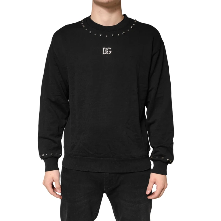 Dolce & Gabbana Black Embellished Cotton Sweatshirt Sweater Clothing - Men