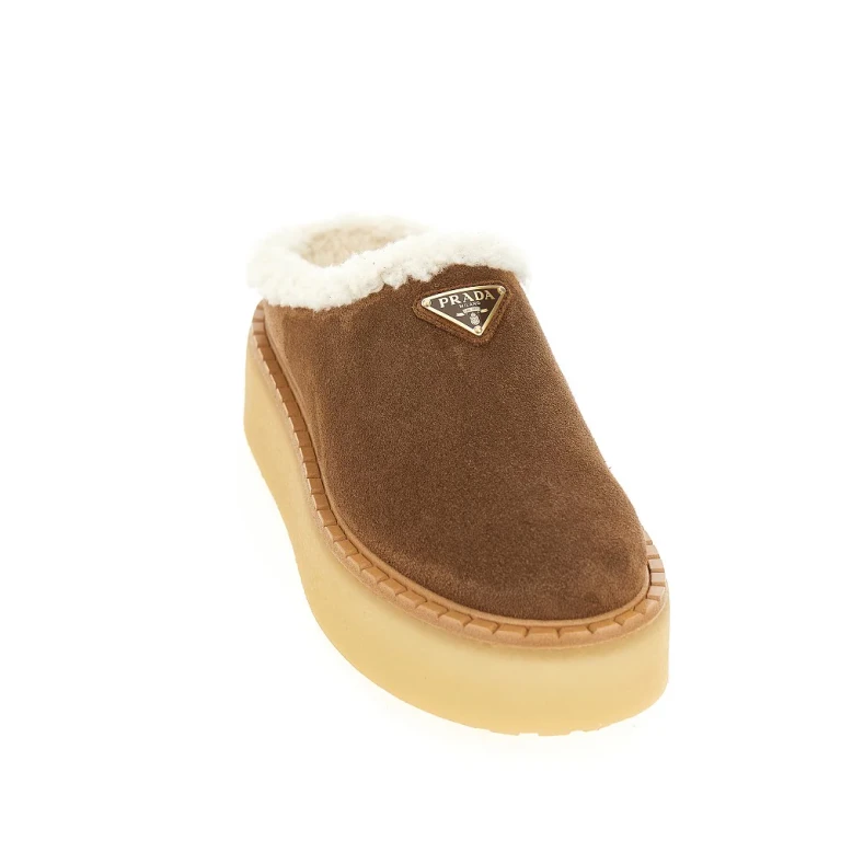 Shearling sabot with triangle logo Woman 36
