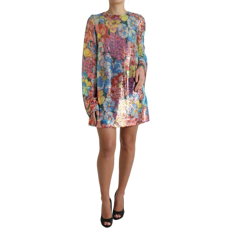 Dolce & Gabbana Multicolor Floral Sequined Shift Mini Dress Polyester Silk - Women