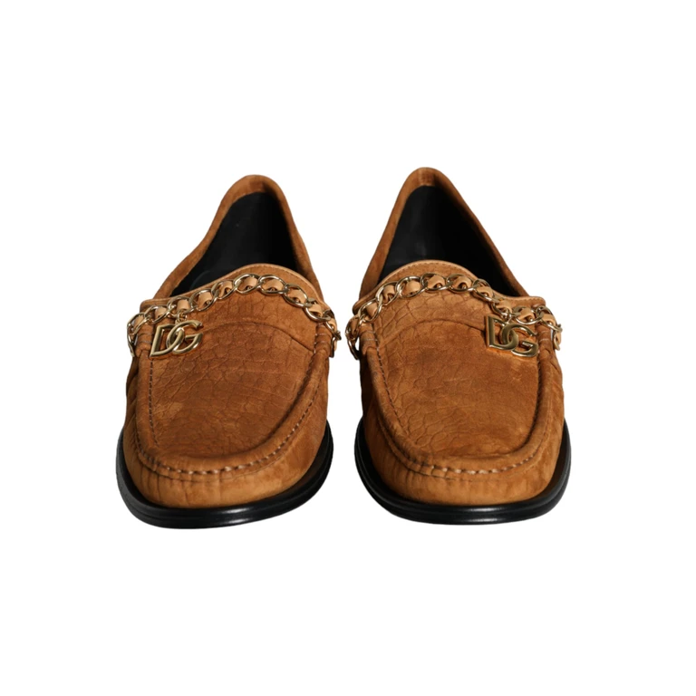 Dolce & Gabbana Brown Velvet Leather Logo Mocassin Slip On Shoes - Men