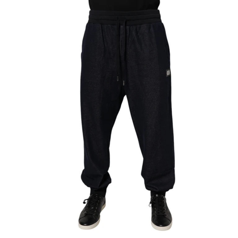Black Jacquard Cotton Jogger Sweatpants Pants Elastane - Men
